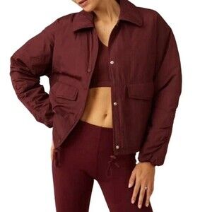 Free People Movement FP Off the Bleachers Coaches Wine Purple Jacket XS